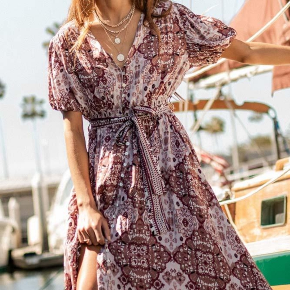 Puff Sleeve Print Dress from Bohme